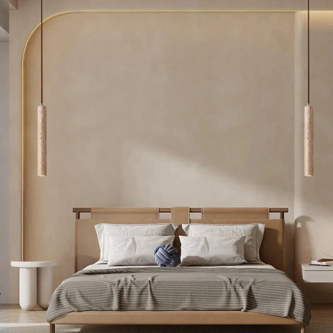 LumoLine – Wabi-Sabi Travertine LED Chrome Light