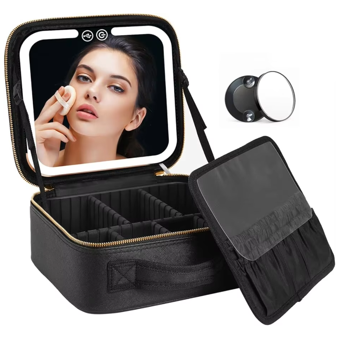 TravelGlow - Luxury Makeup Organizer with Illuminated Mirror