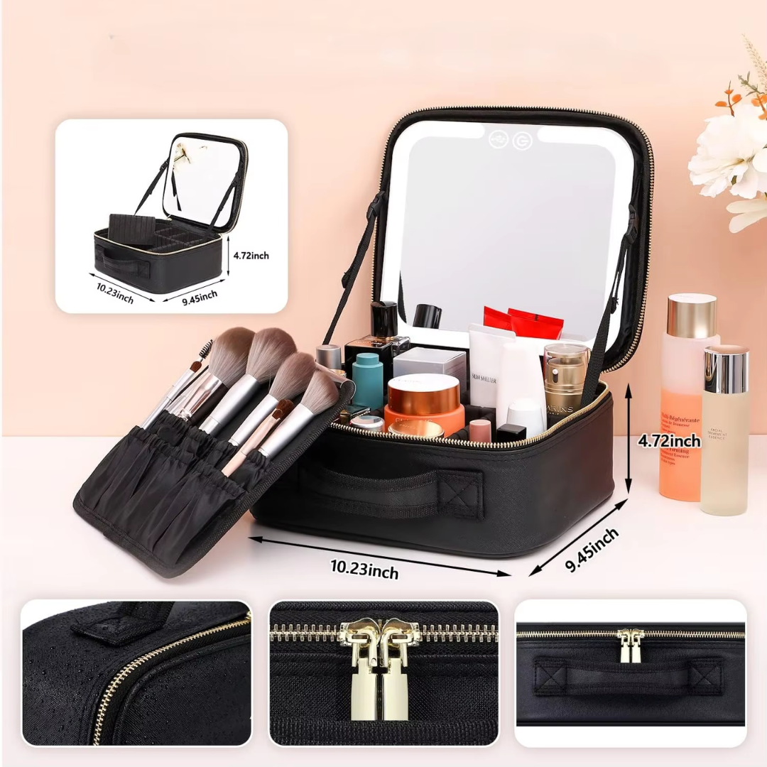 TravelGlow - Luxury Makeup Organizer with Illuminated Mirror