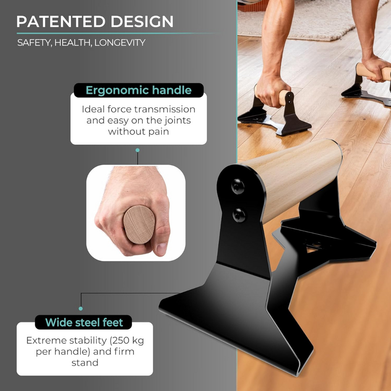 PowerGrip - Trä Push-Up Parallettes med Antiglid