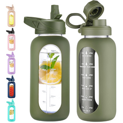 HydroGlow - Motiverande Glasvattenflaska 900ml med Sugrör