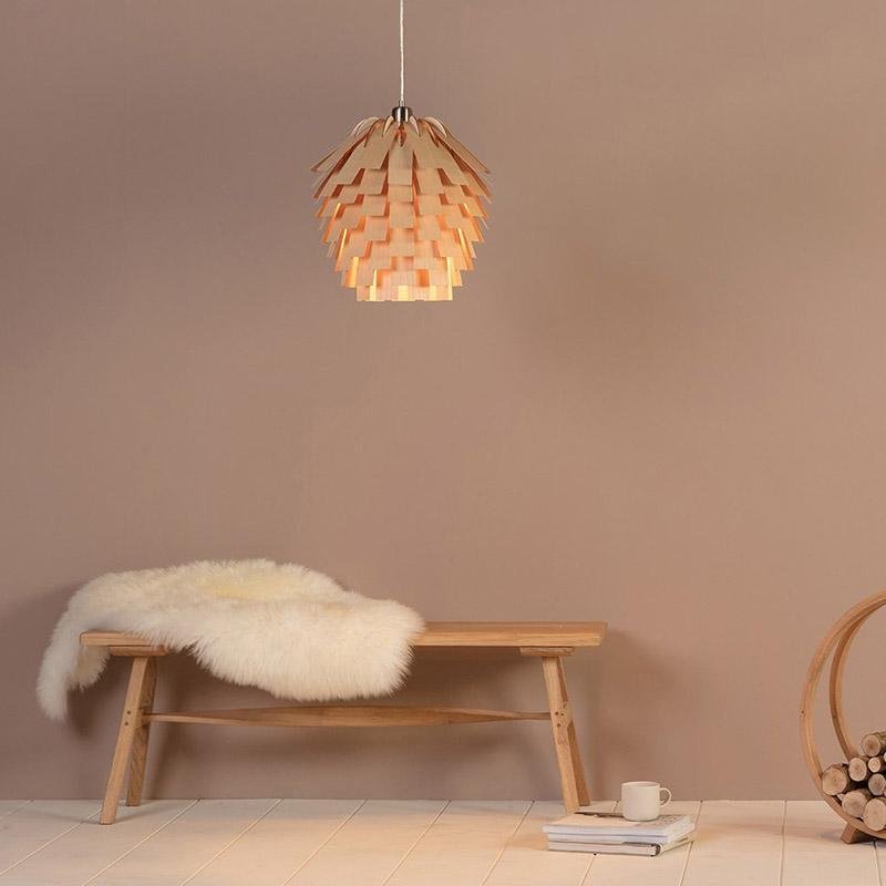 ArtichokeGlow Hanging Lamp - Luxurious Wooden Hanging Lamp with Rustic Charm