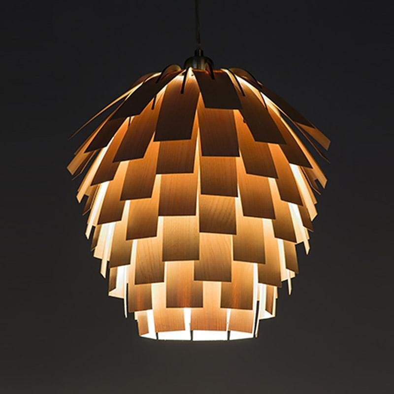 ArtichokeGlow Hanging Lamp - Luxurious Wooden Hanging Lamp with Rustic Charm