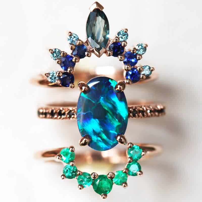 Isabella 3-piece ring set with stunning sapphires and opals