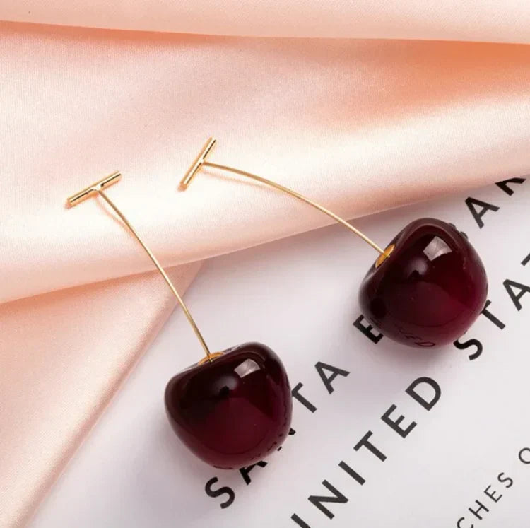 Floral Red Cherry Earrings - A Touch of Elegance