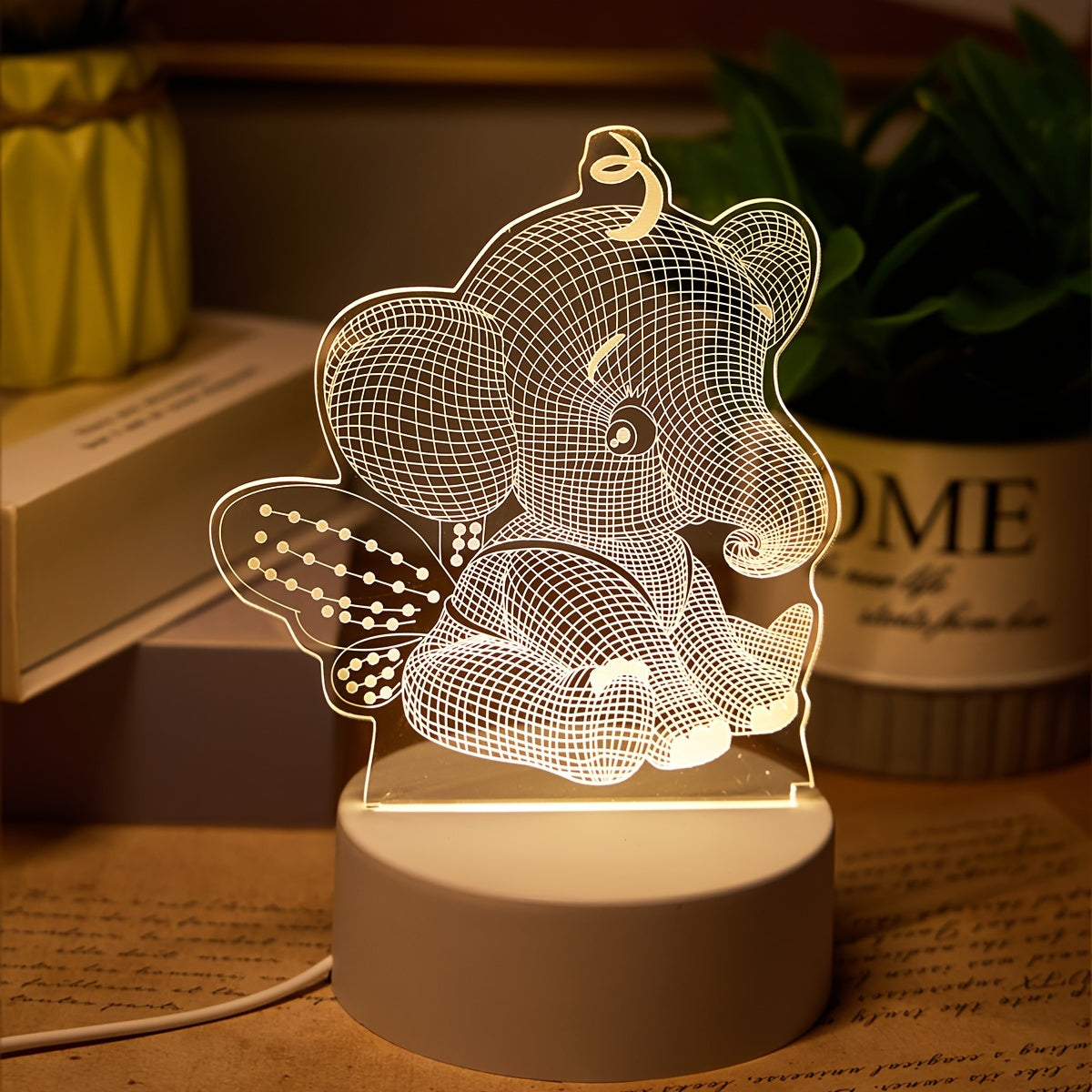 AngelElephant Lamp - 3D LED Table Lamp with USB Connection