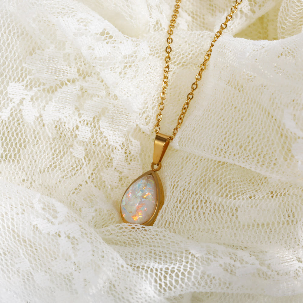 Eloise 18K Natural Opal Drop Pendant Necklace - A Captivating Elegance