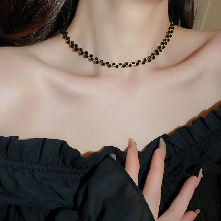 Elegant Double Necklace with Crystals and Pearls - Amira