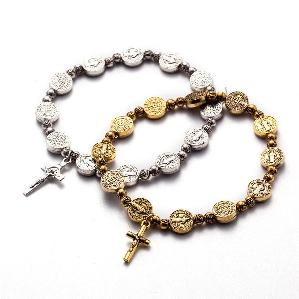 Luxe Gold and Silver Christian Cross Bracelet - Solana Elegant Design