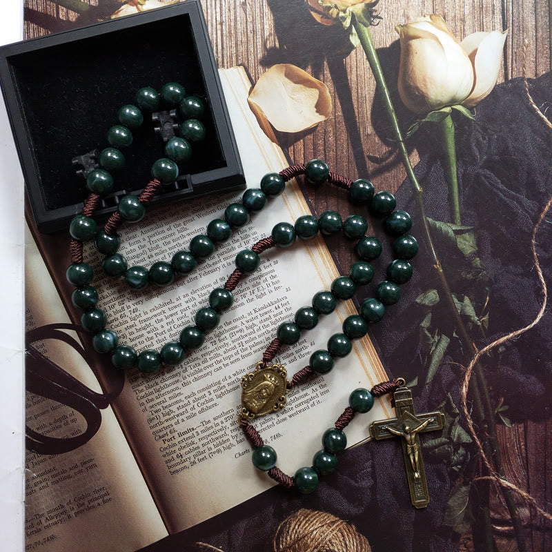 Celeste Holy Medallion Cross Pendant with Rosary Necklace - A Spiritual Jewelry 