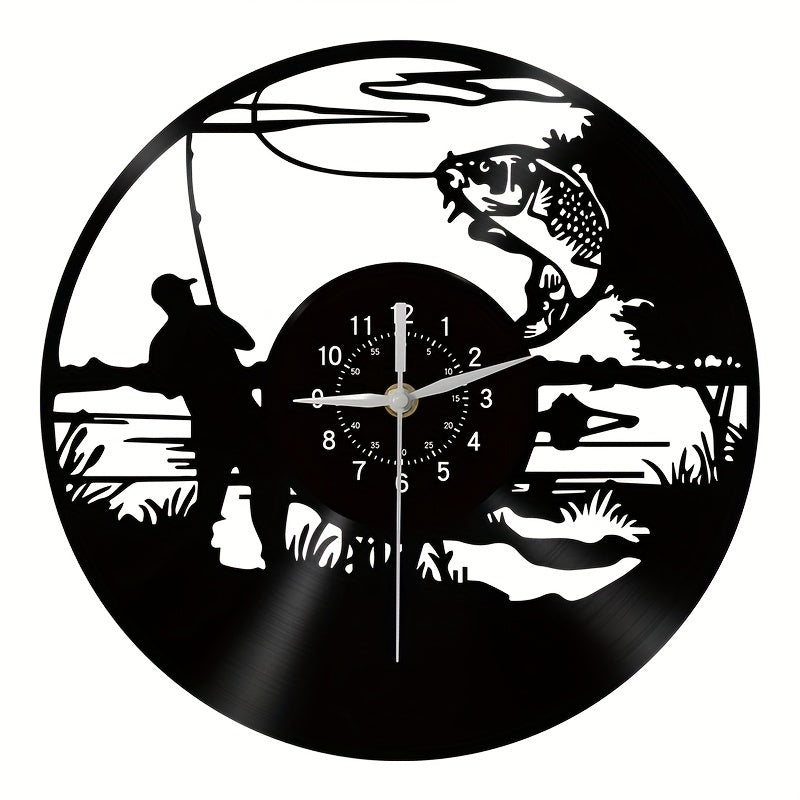 VinylCatch Clock - Retro Fishing Wall Decoration