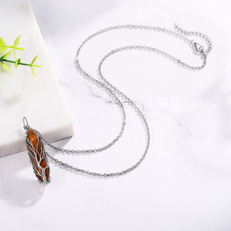 Elegant Tree of Life Gemstone Necklace with Sparkling Crystals - Elara 