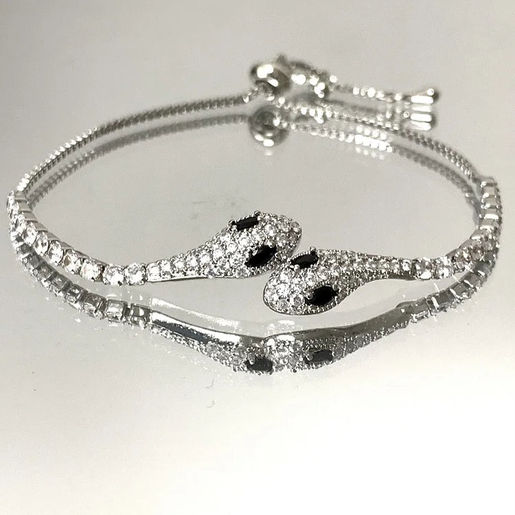 Elegant Silver Snake Bracelet with Sparkling Zirconia - Lyra