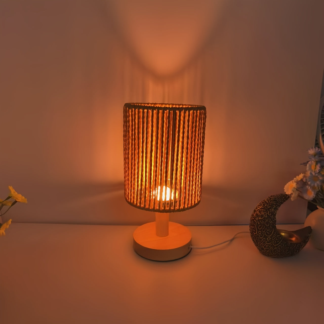 BarrelGlow Lamp - Wooden Design with Striped