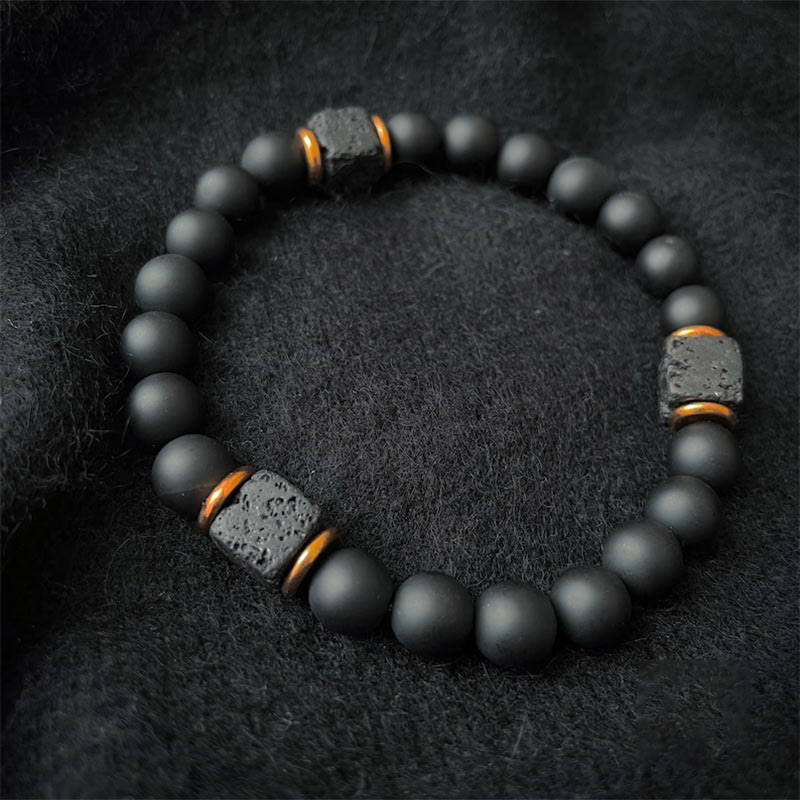 Aurelia Zwart Onyx and Lavasteen Kubus Balance Bracelet 