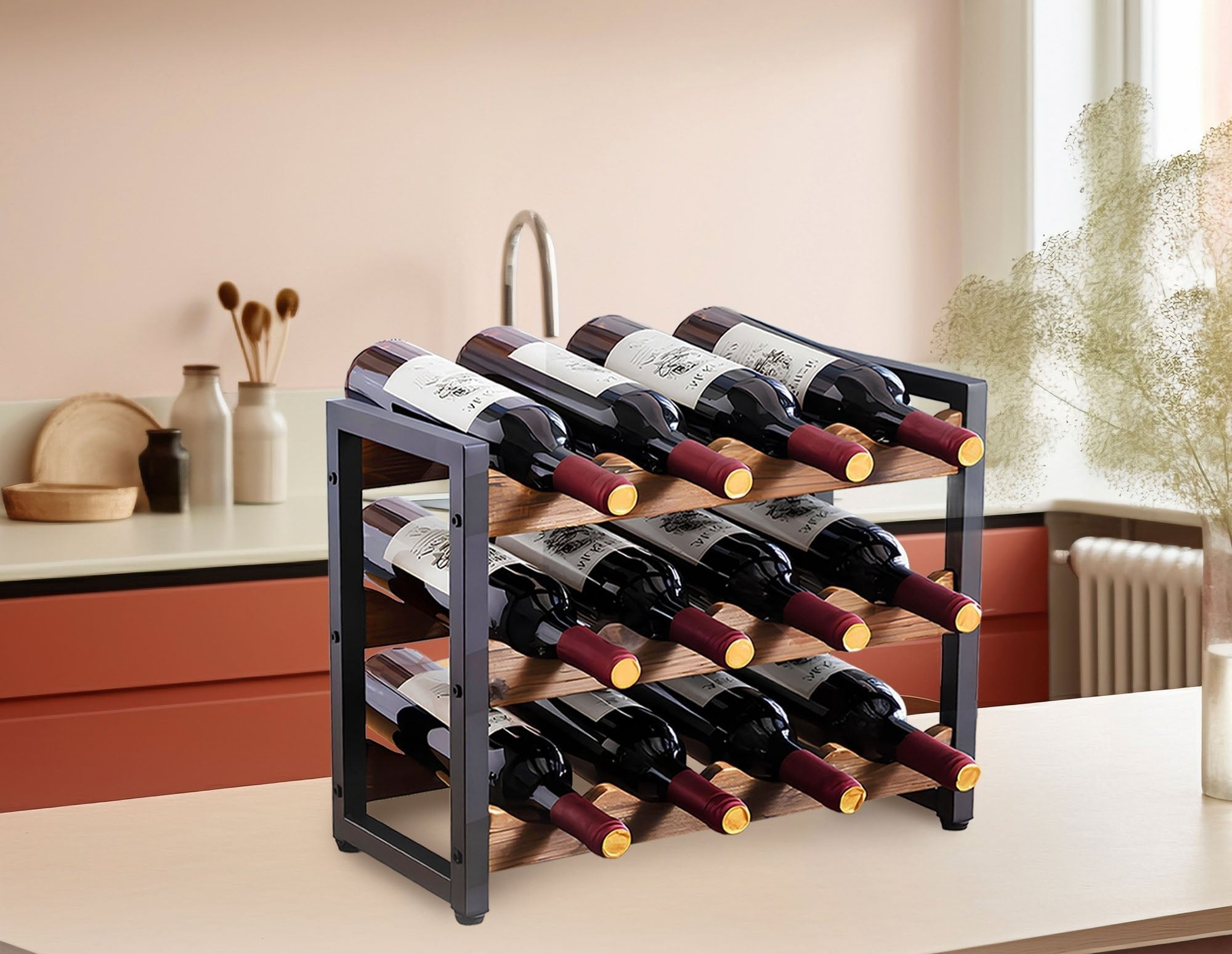 WineArt - Stylish Wooden Holder for 12 Bottles
