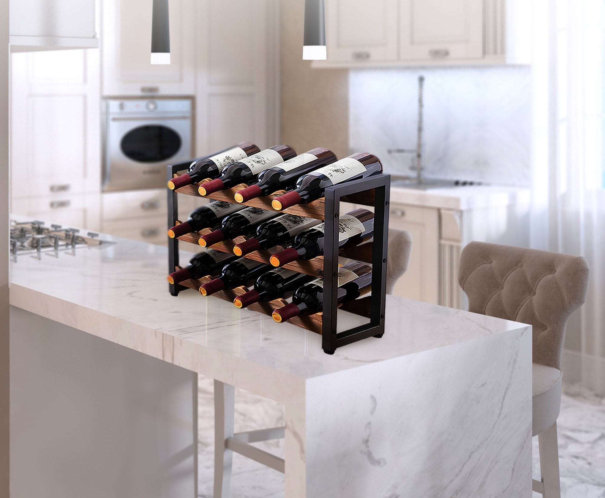 WineArt - Stylish Wooden Holder for 12 Bottles