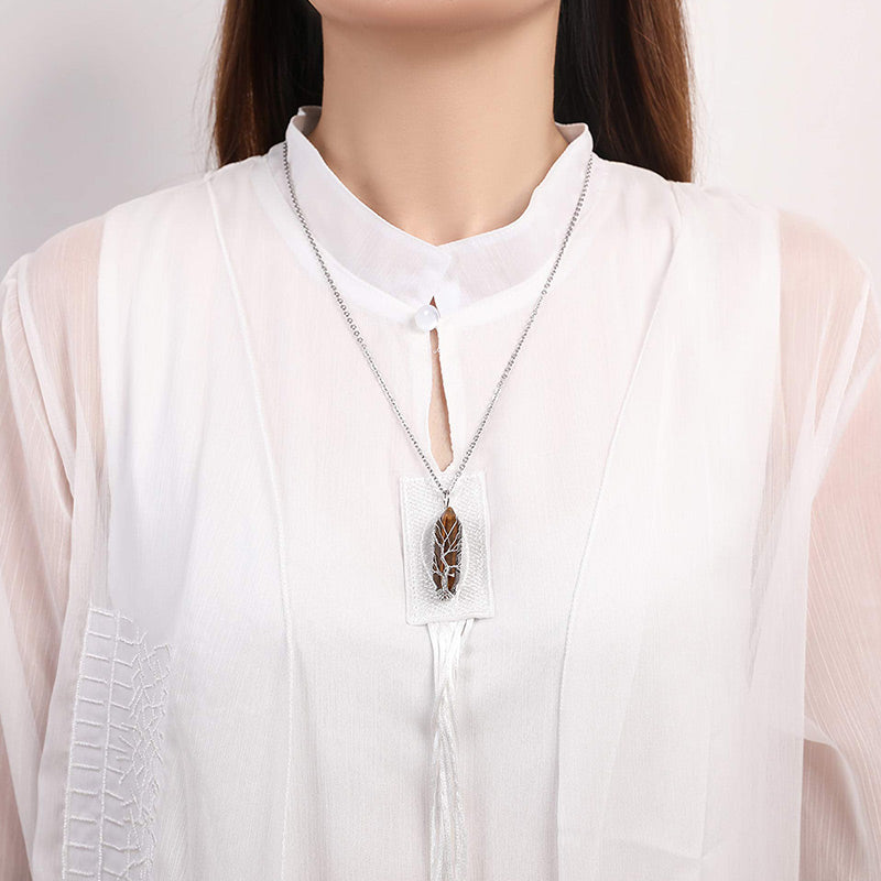 Elegant Tree of Life Gemstone Necklace with Sparkling Crystals - Elara 