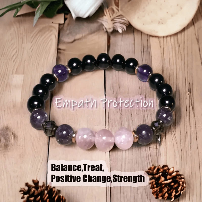 Aurora 8 mm Rose Quartz, Obsidian and Amethyst Beaded Bracelet