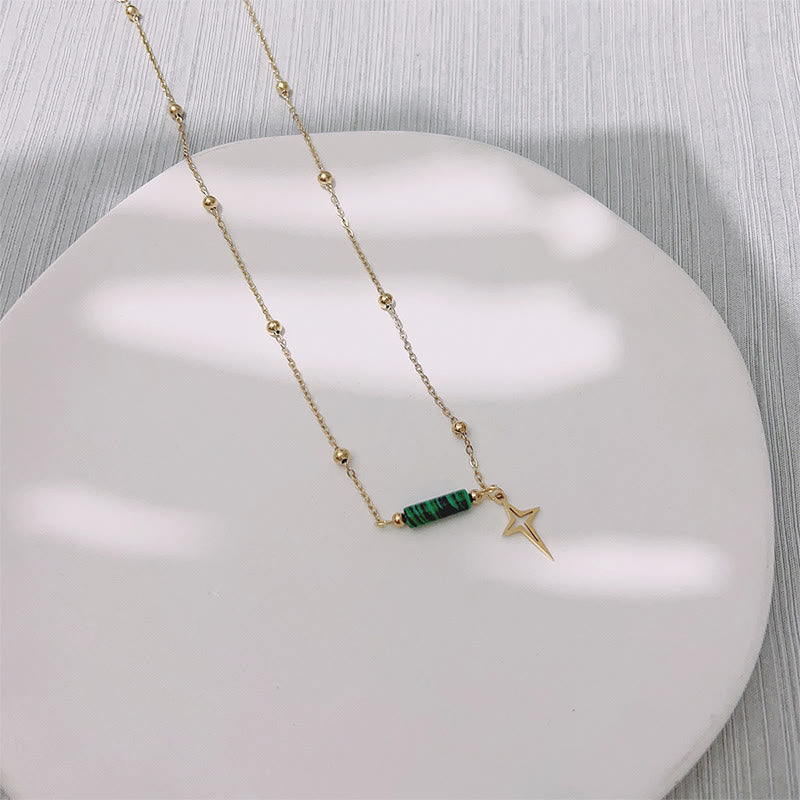 Elegant Maria Malachite Star Jewelry Set: Earrings, Necklace and Bracelet in Natural Malachite