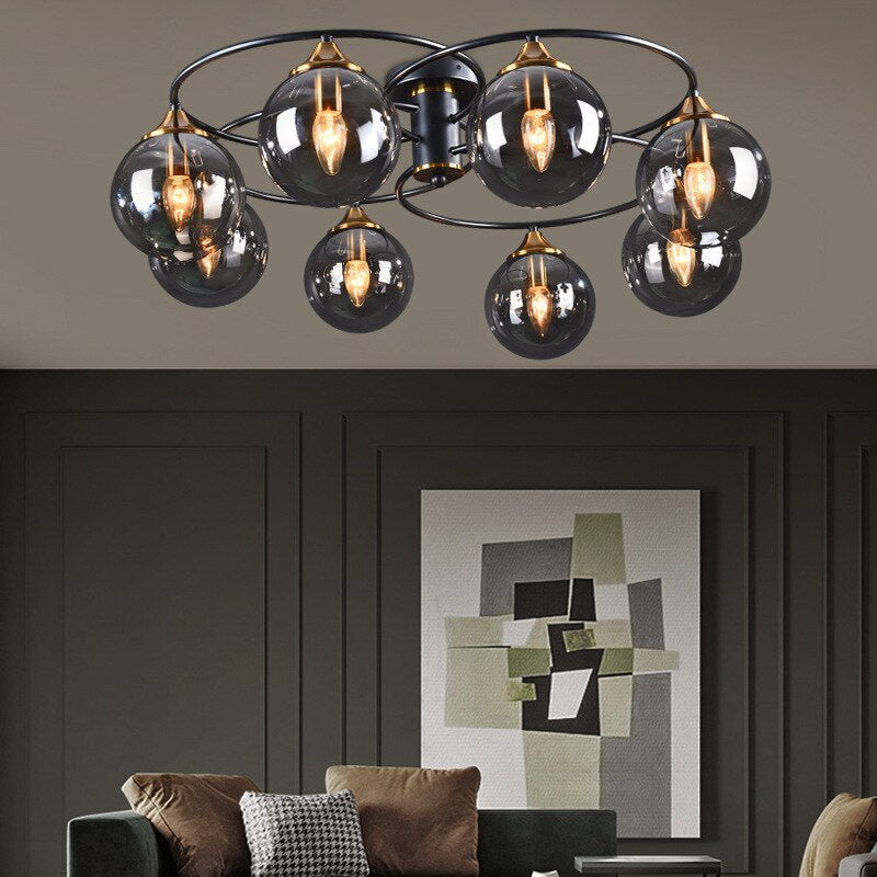 ValentinaLuxe - Elegant Round Chandeliers Made of Smoked Glass