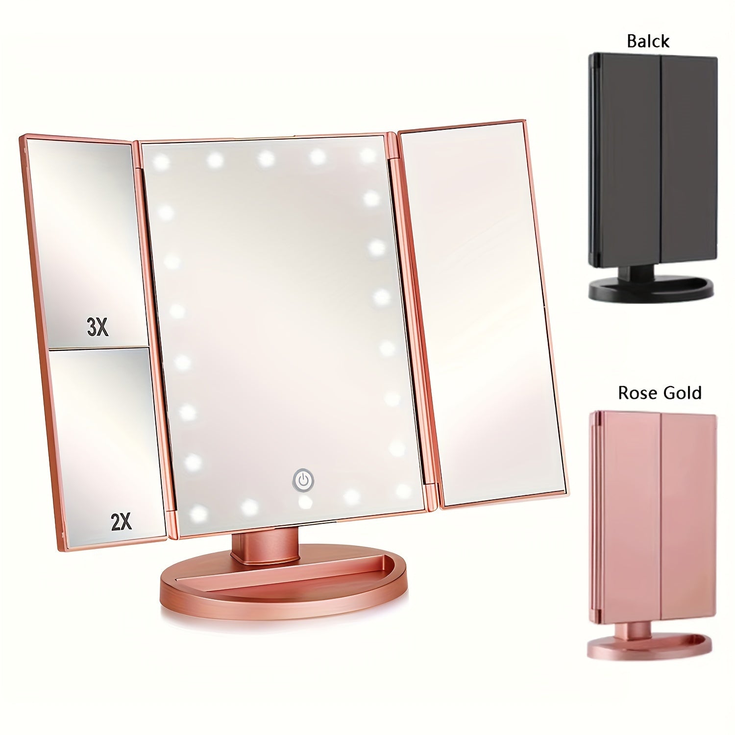 FlawlessGlow - Triple Makeup Mirror with LED Lighting