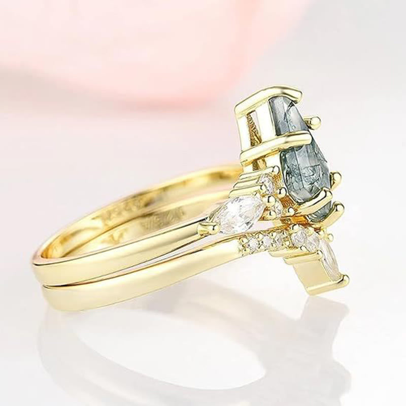 Elegant 2-delad Moosagaat Ring Set - Serenia