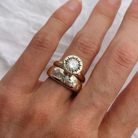 Elegant Vintage Gold Crystal Ring Set - Ziva 