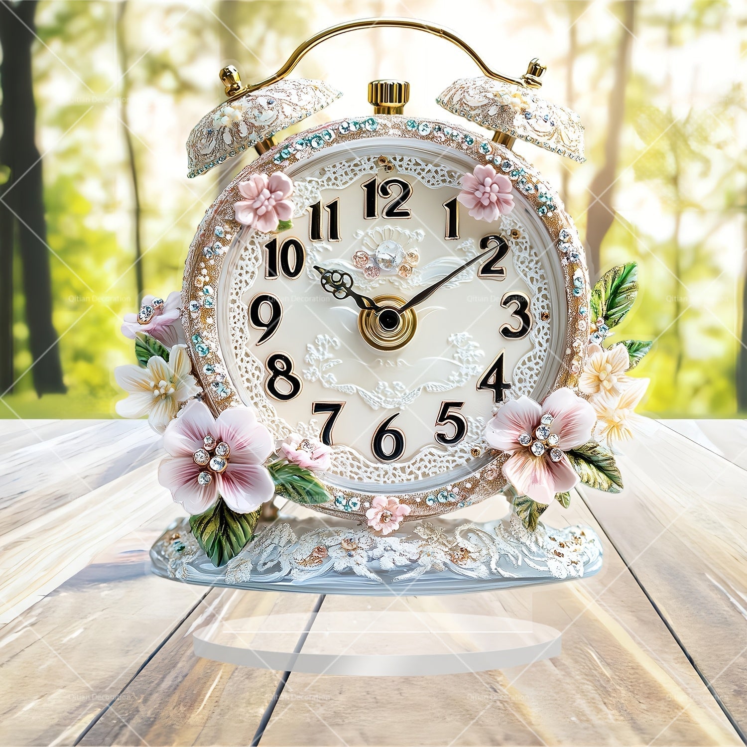GlamTime Clock - Luxury Acrylic Flowers Alarm Clock with Gemstones