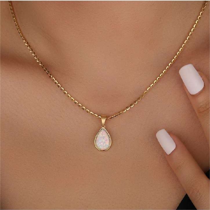 Eloise 18K Natural Opal Drop Pendant Necklace - A Captivating Elegance