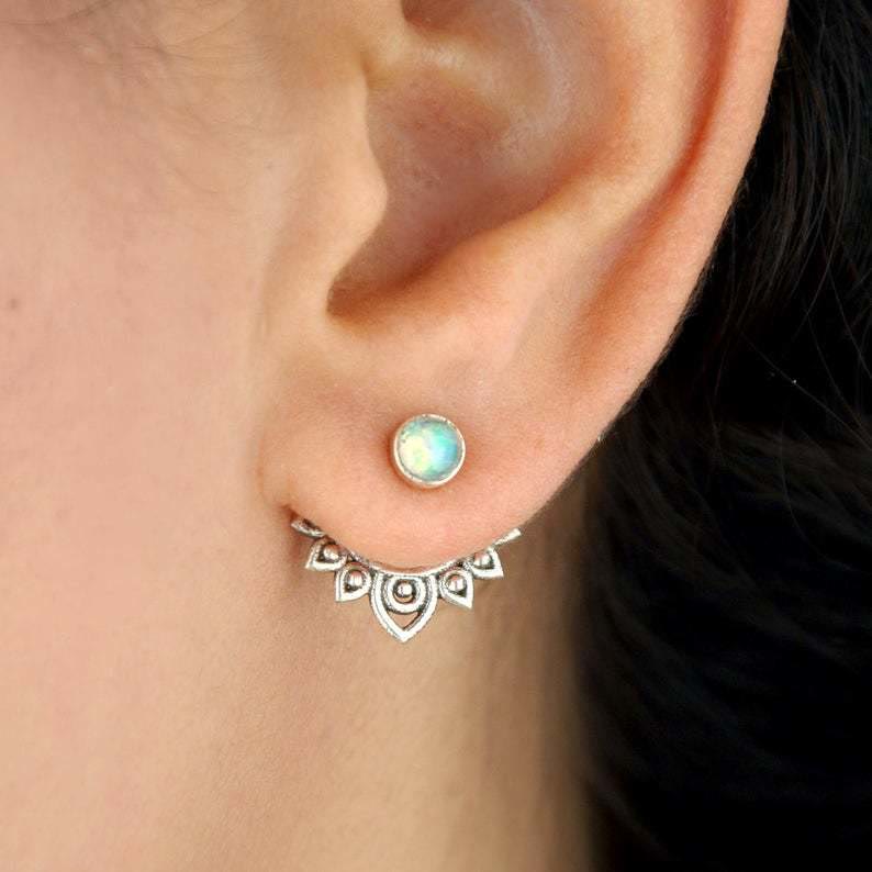 Elegant Sophia Earrings in Natural Opal in Lotus Style