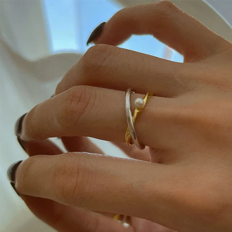 Elegant Sterling Silver Cross Ring with Beautiful Pearl - Alina Collection