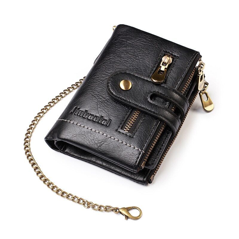 VintageCraft - Large Leather Wallet with Chain