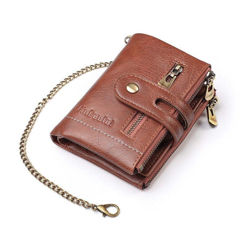 VintageCraft - Large Leather Wallet with Chain