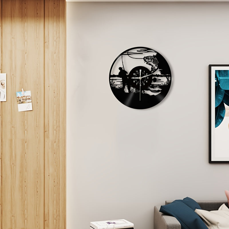 VinylCatch Clock - Retro Fishing Wall Decoration