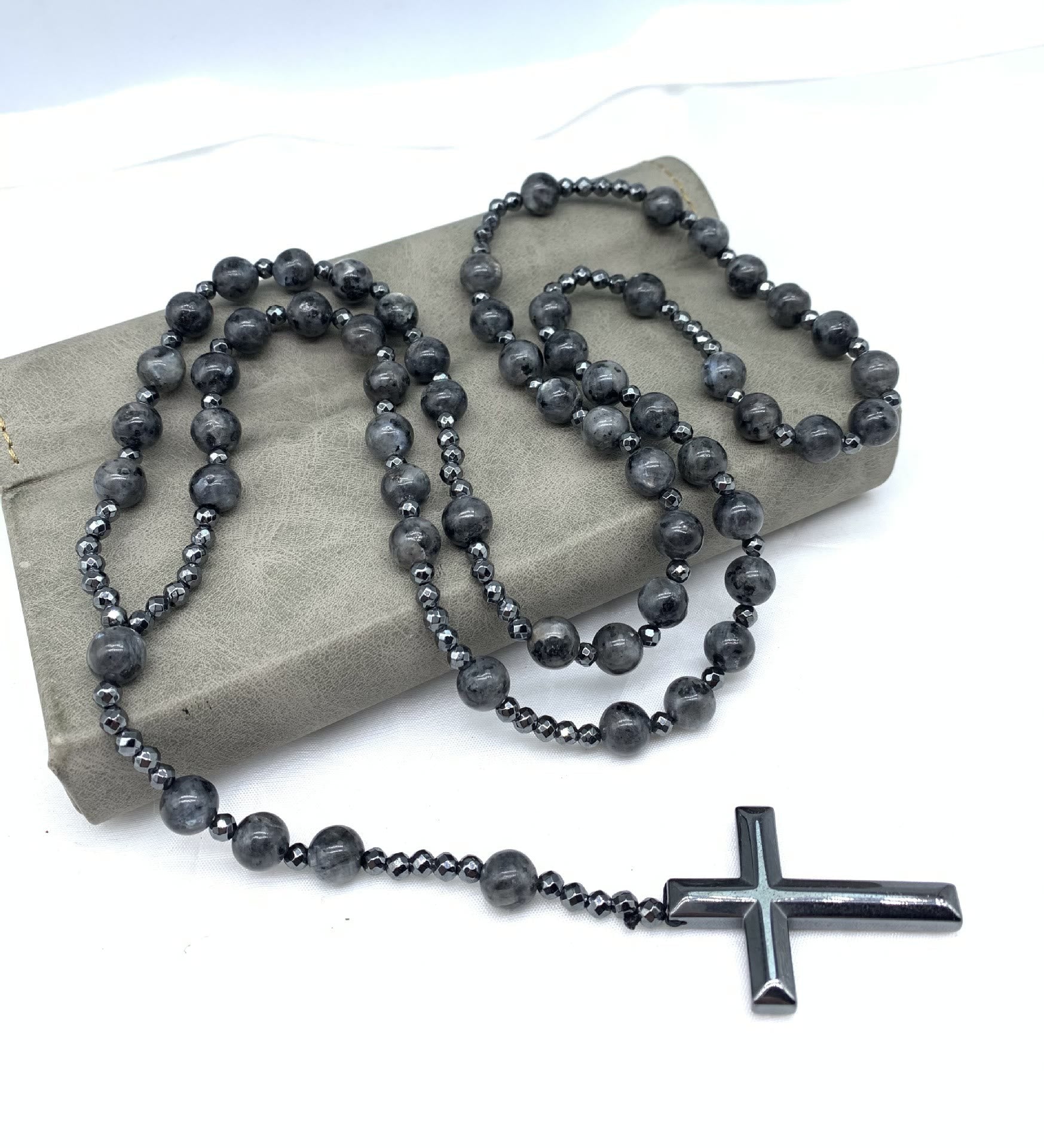 Stylish men's necklace with tiger eye and lapis lazuli cross rosary - Orion collection 