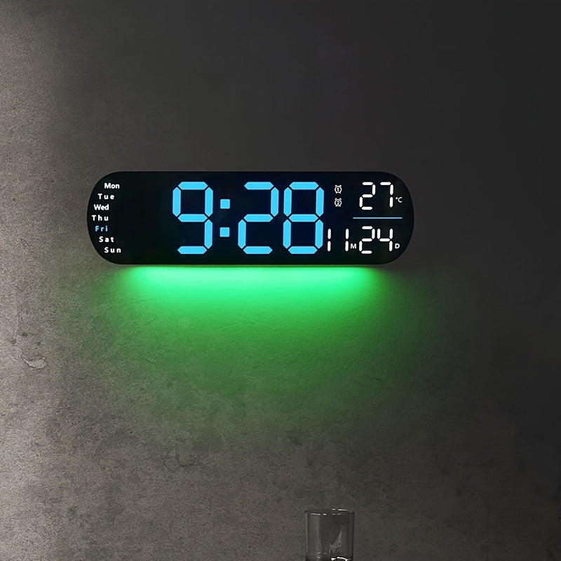 LumoView Klocka - Snygg LED Väggklocka med Datum & Temperatur