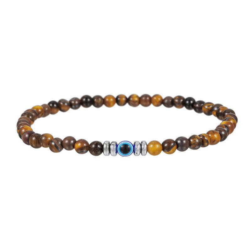 Carefully Crafted 4mm Natural Stone Bracelet with Evil Eye - Thor Edition for Men