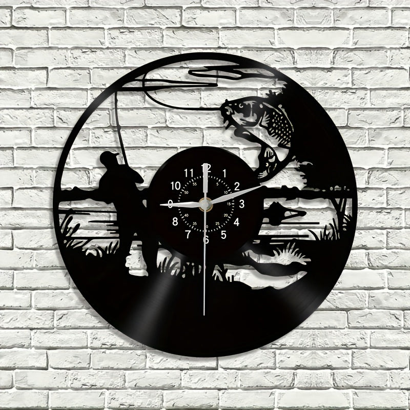 VinylCatch Clock - Retro Fishing Wall Decoration