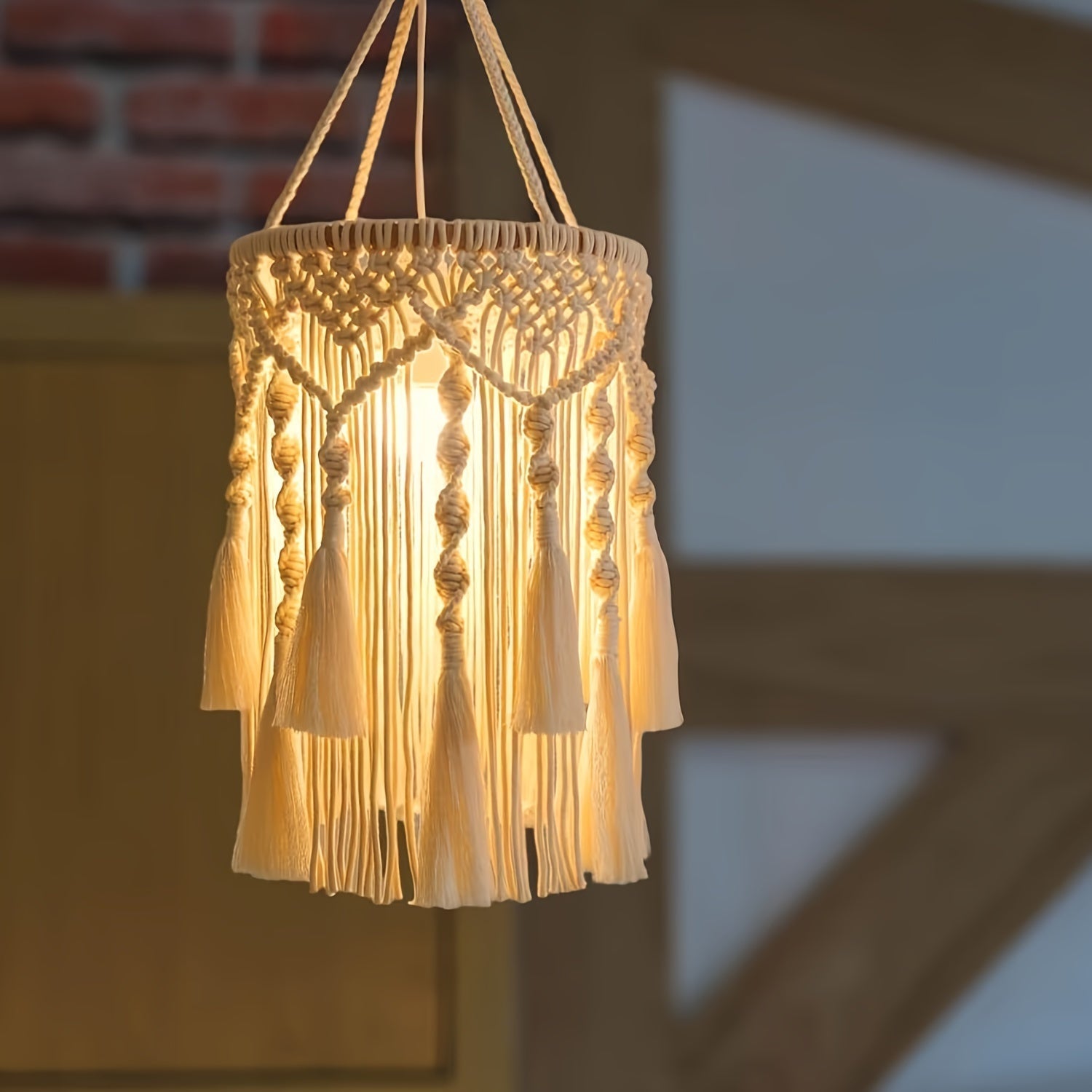 BohoTwist Pendant Lamp - Handwoven Lamp Skirt with Fringes