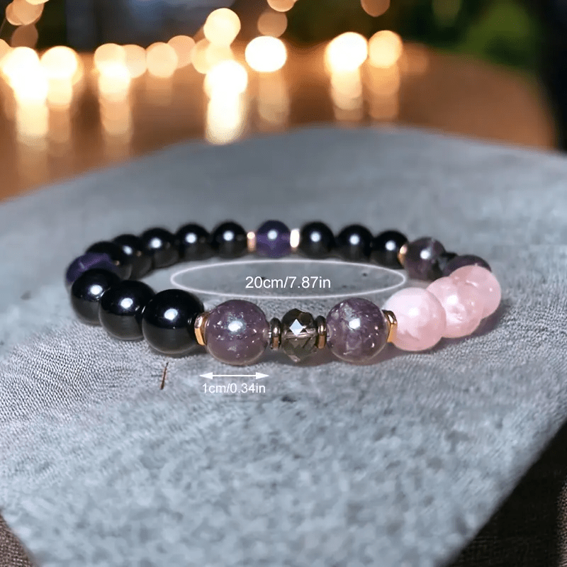 Aurora 8 mm Rose Quartz, Obsidian and Amethyst Beaded Bracelet