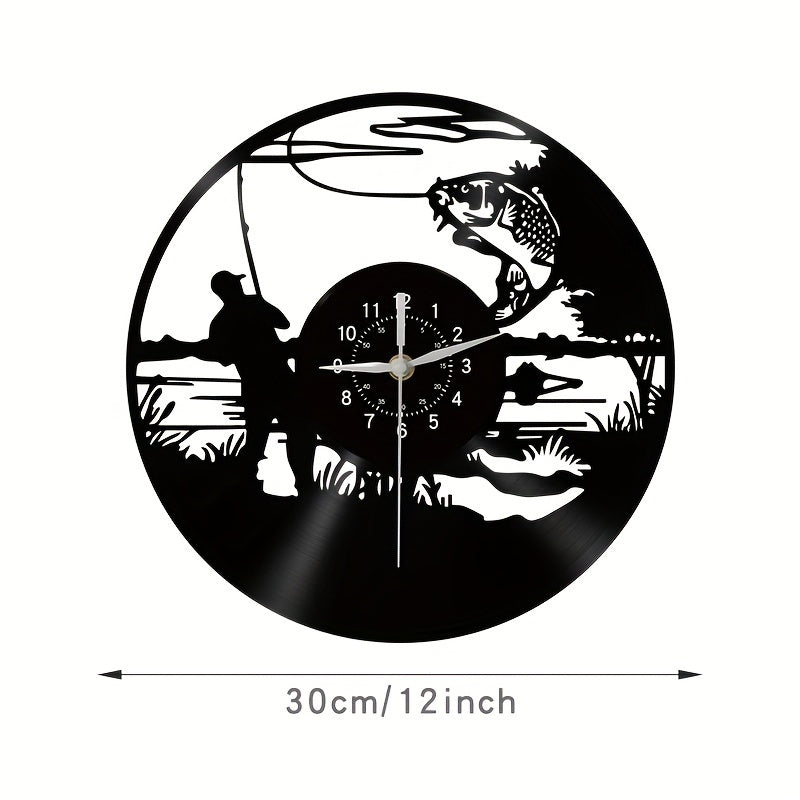 VinylCatch Clock - Retro Fishing Wall Decoration