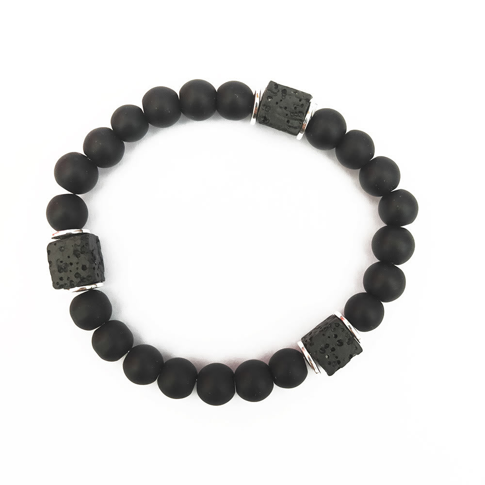 Aurelia Zwart Onyx and Lavasteen Kubus Balance Bracelet 