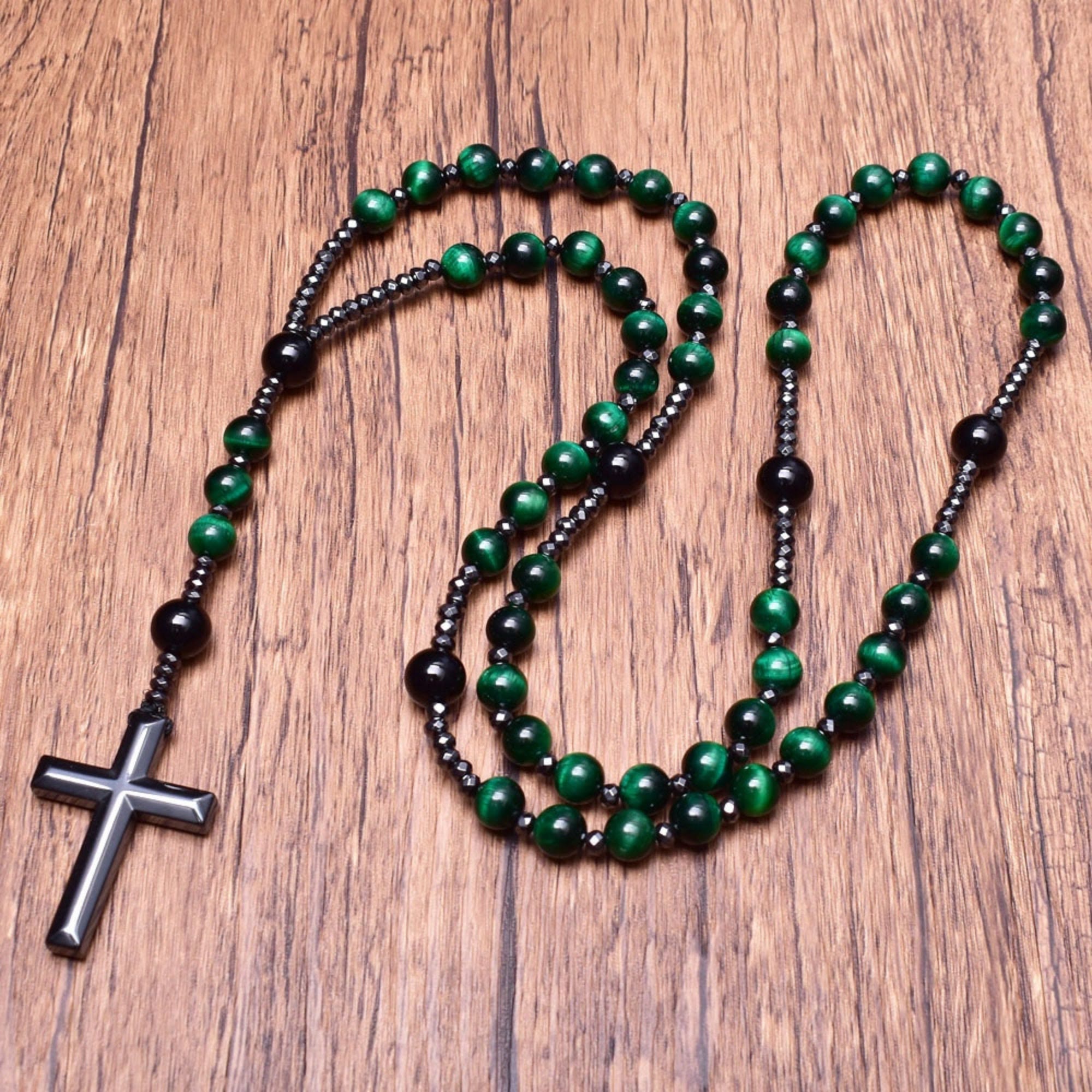 Stylish men's necklace with tiger eye and lapis lazuli cross rosary - Orion collection 