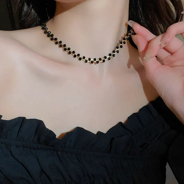 Elegant Double Necklace with Crystals and Pearls - Amira