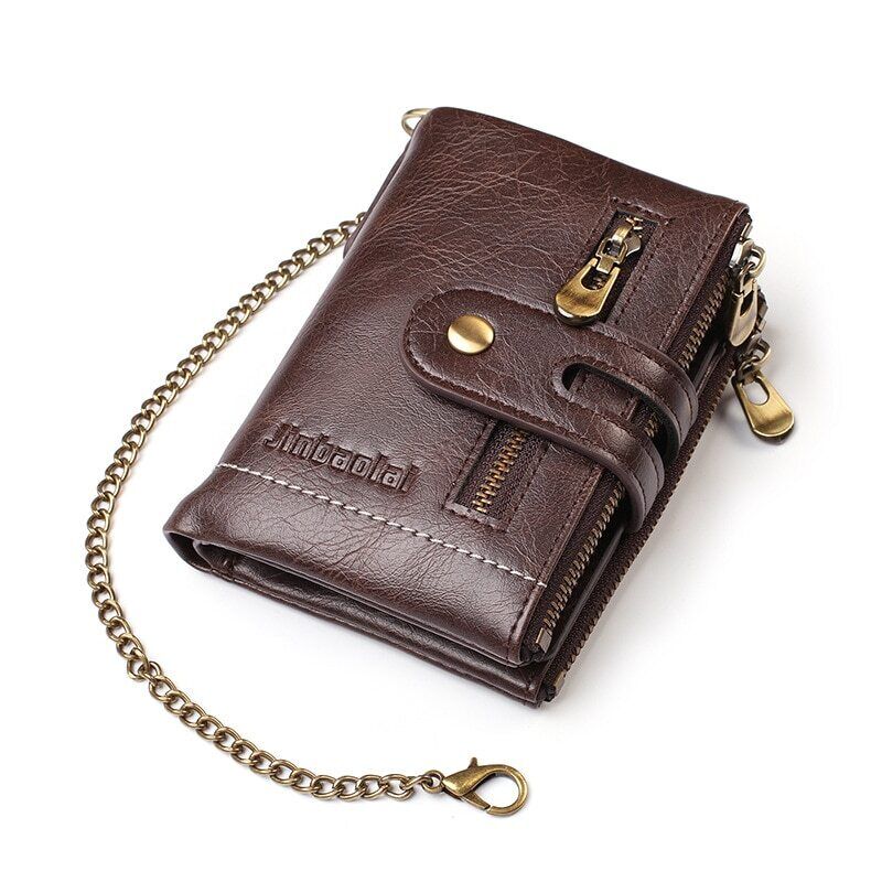 VintageCraft - Large Leather Wallet with Chain