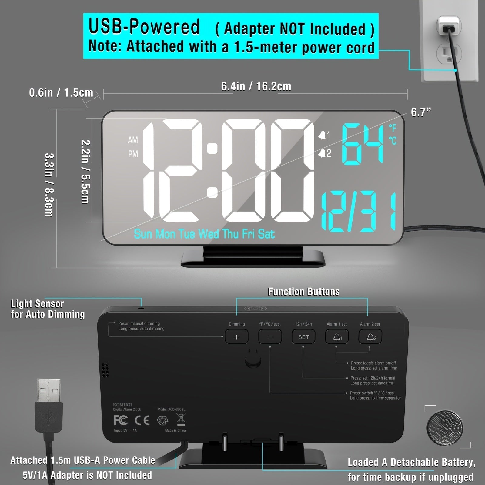 Digitime - Modern LED Alarm Clock with Dual Alarm