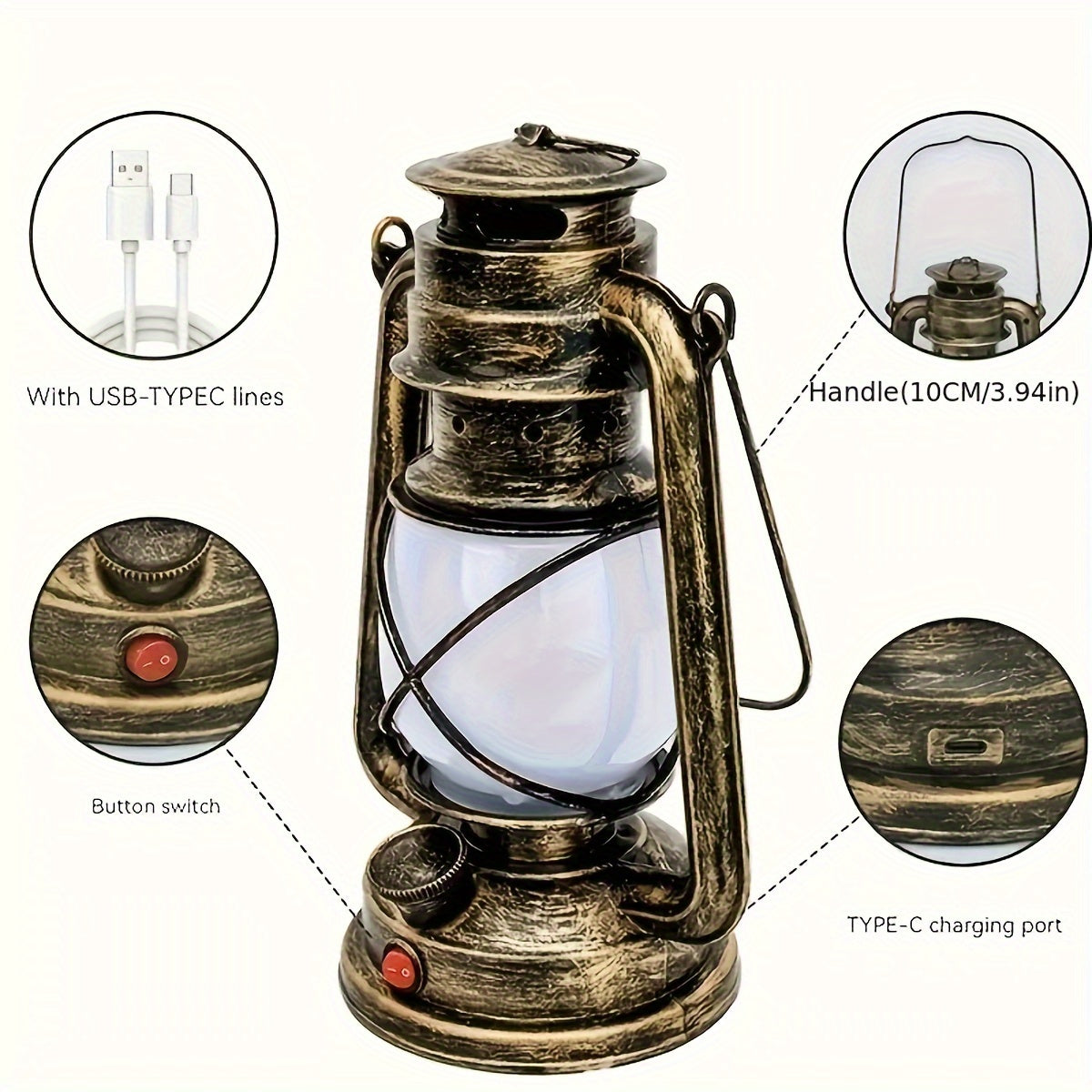 RetroGlow Lantern – Vintage LED Lamp with Flame Effect