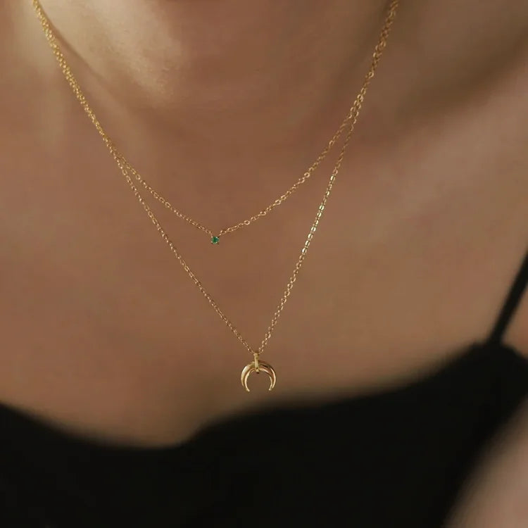 Elegant Green Diamond Double Moonstone Pendant - Selina Collection
