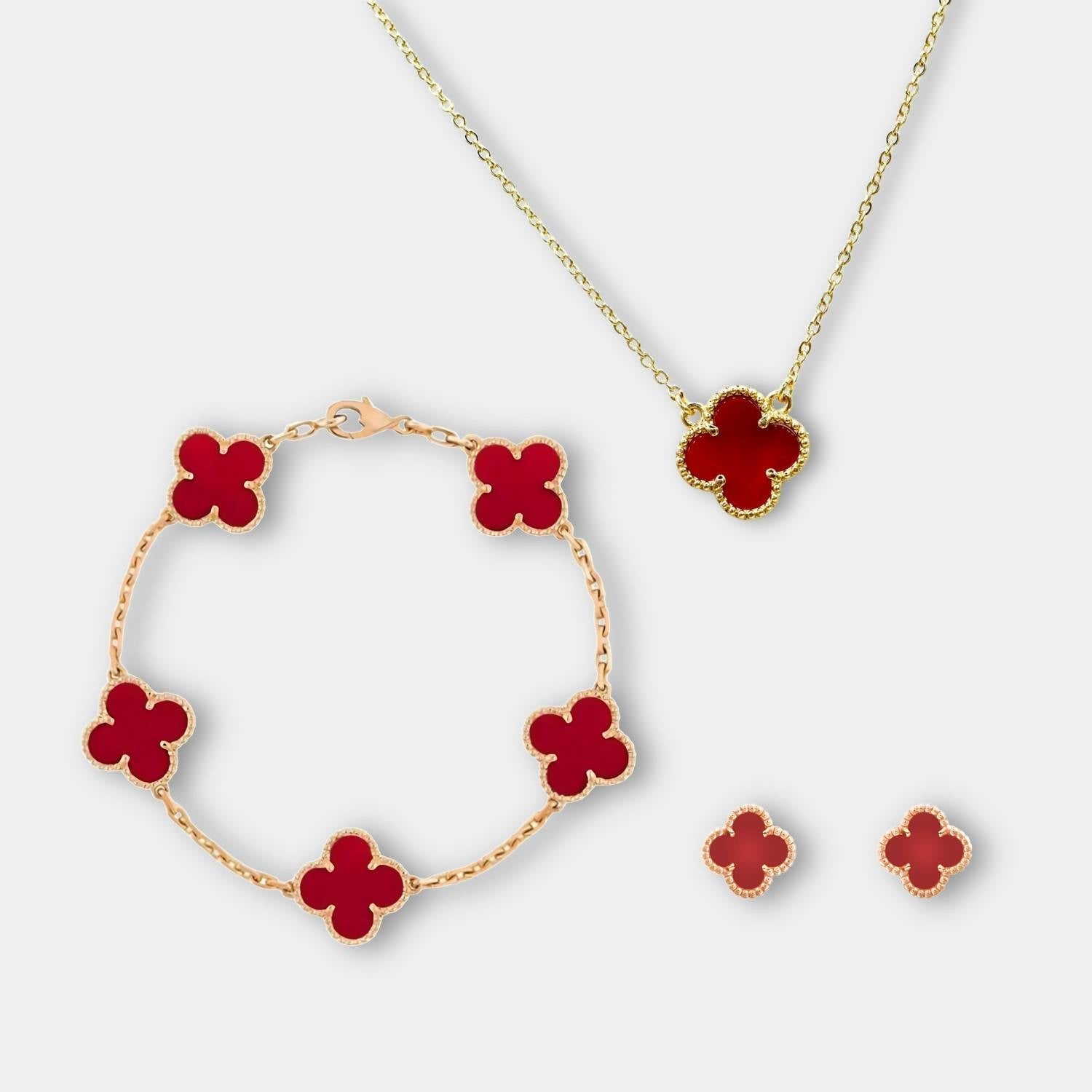 GoldenClove Jewelry Set - Elegant Clover Necklace, Bracelet &amp; Earrings